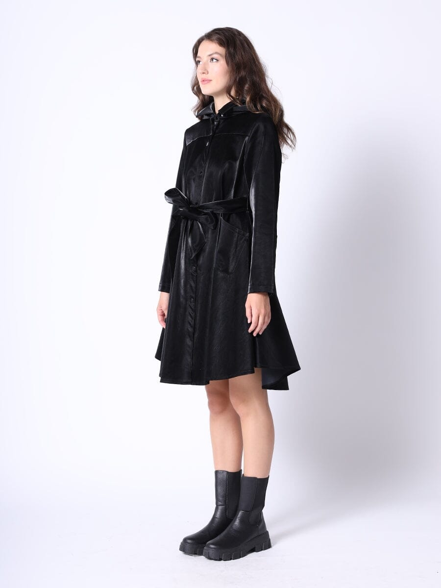 Glossy Rain Coat With Waist Ribbon