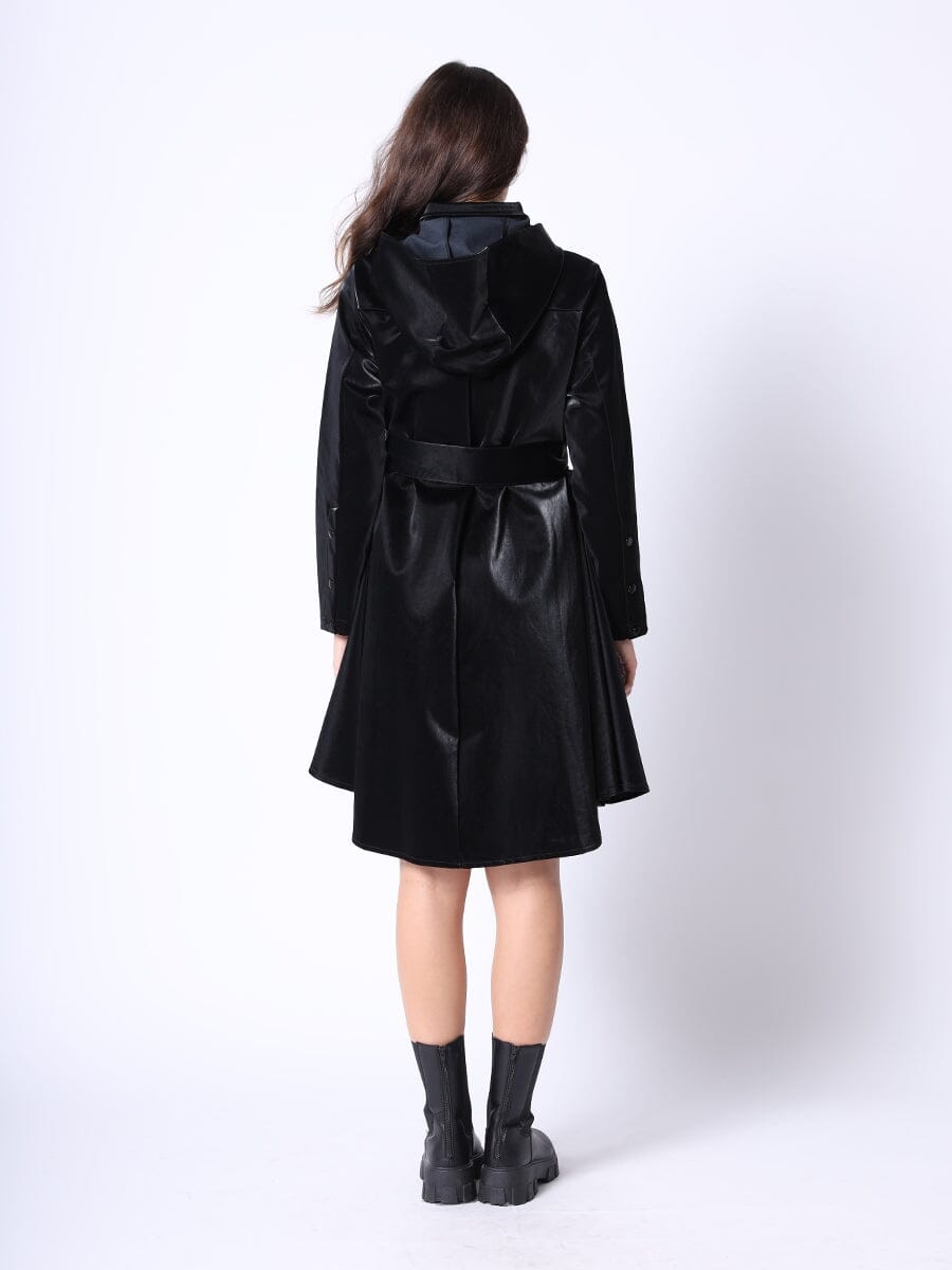 Glossy Rain Coat With Waist Ribbon