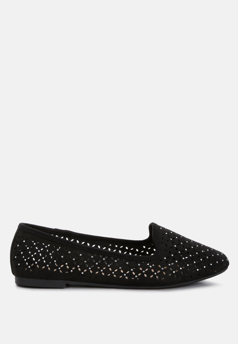 Perforated Almond Toe Micro Suede Ballerinas