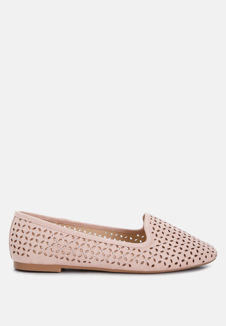 Perforated Almond Toe Micro Suede Ballerinas