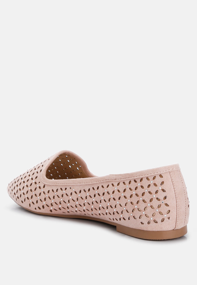 Perforated Almond Toe Micro Suede Ballerinas