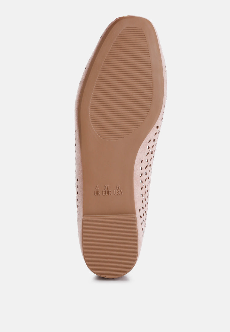 Perforated Almond Toe Micro Suede Ballerinas
