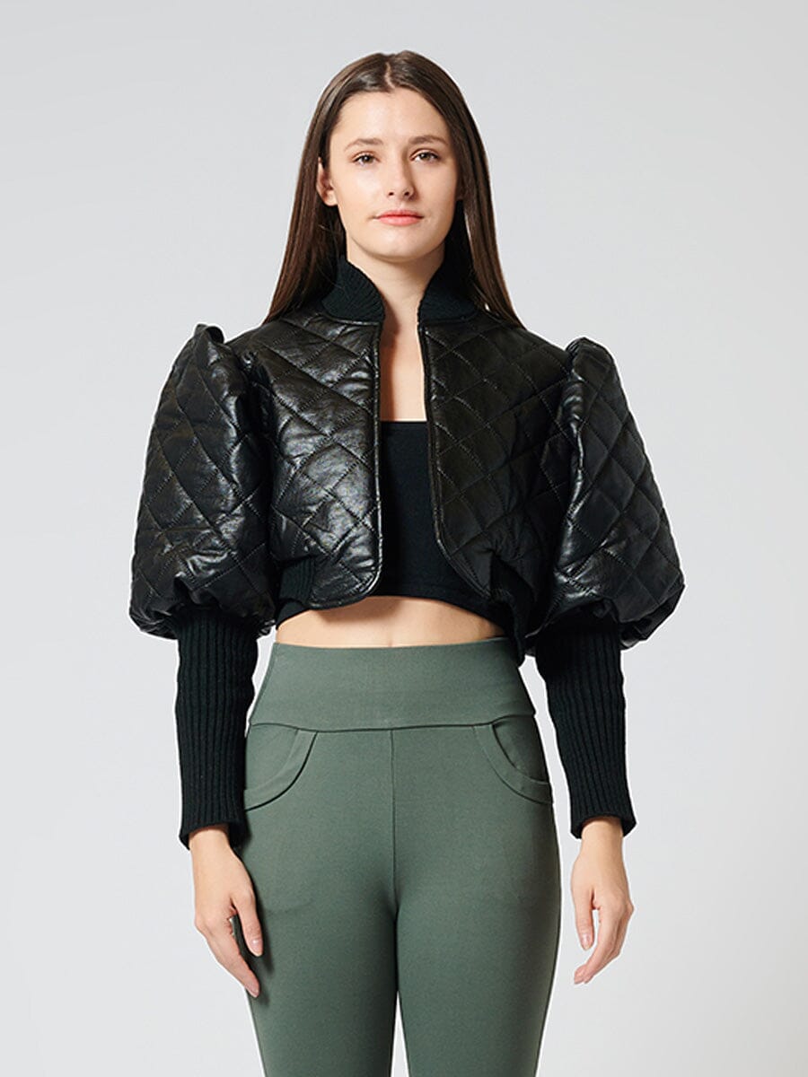 Quilted Puff Jacket With Ribbed Sleeve