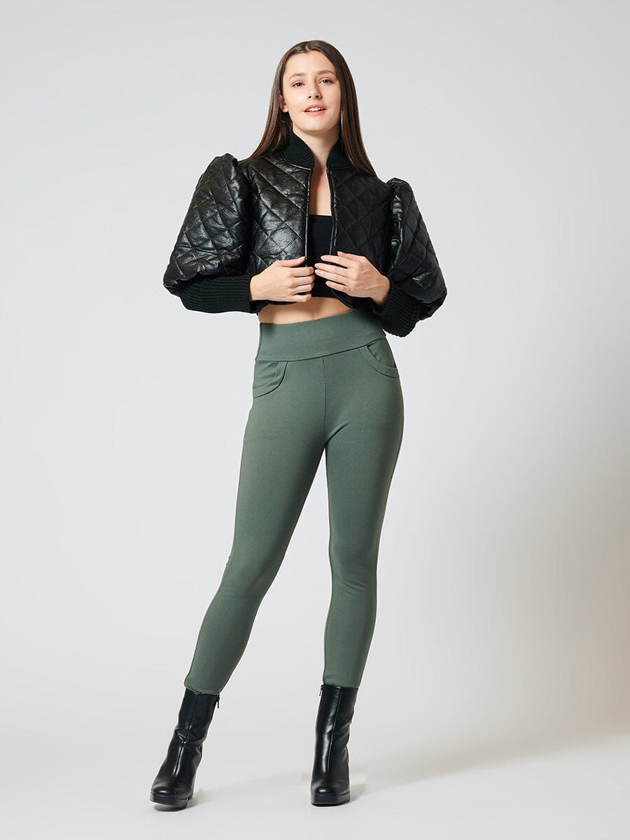 Quilted Puff Jacket With Ribbed Sleeve