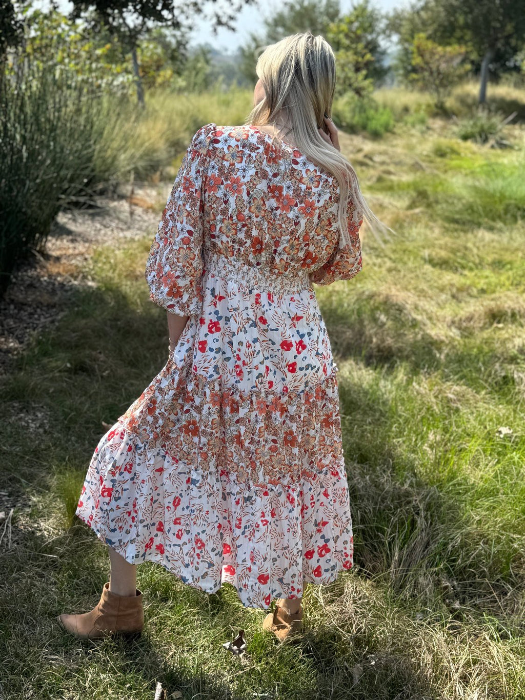Floral Tiered Ruffles in Midi Dress