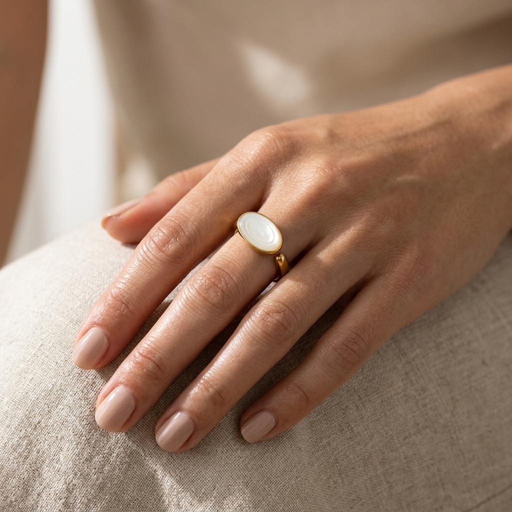 Adjustable Oval Ivory Shell Ring