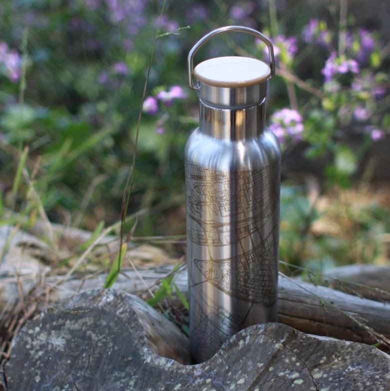 Jackson Hole - Wyoming Engraved Map Stainless Steel Bottle With Bamboo Top