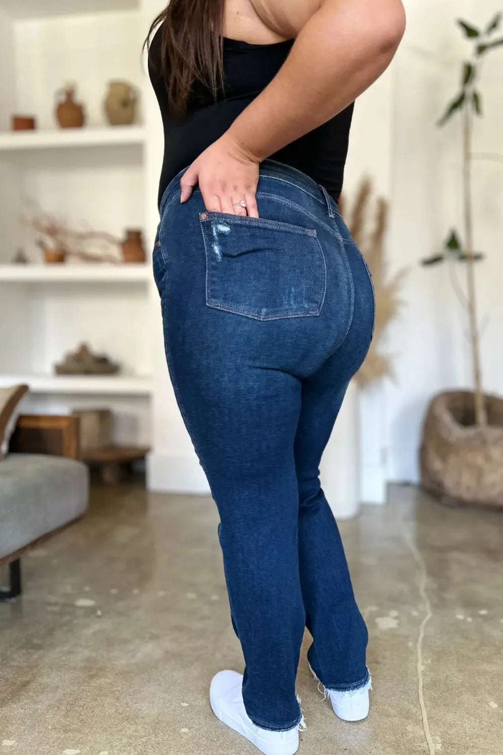 Full Size High Waist Destroyed Straight Jeans