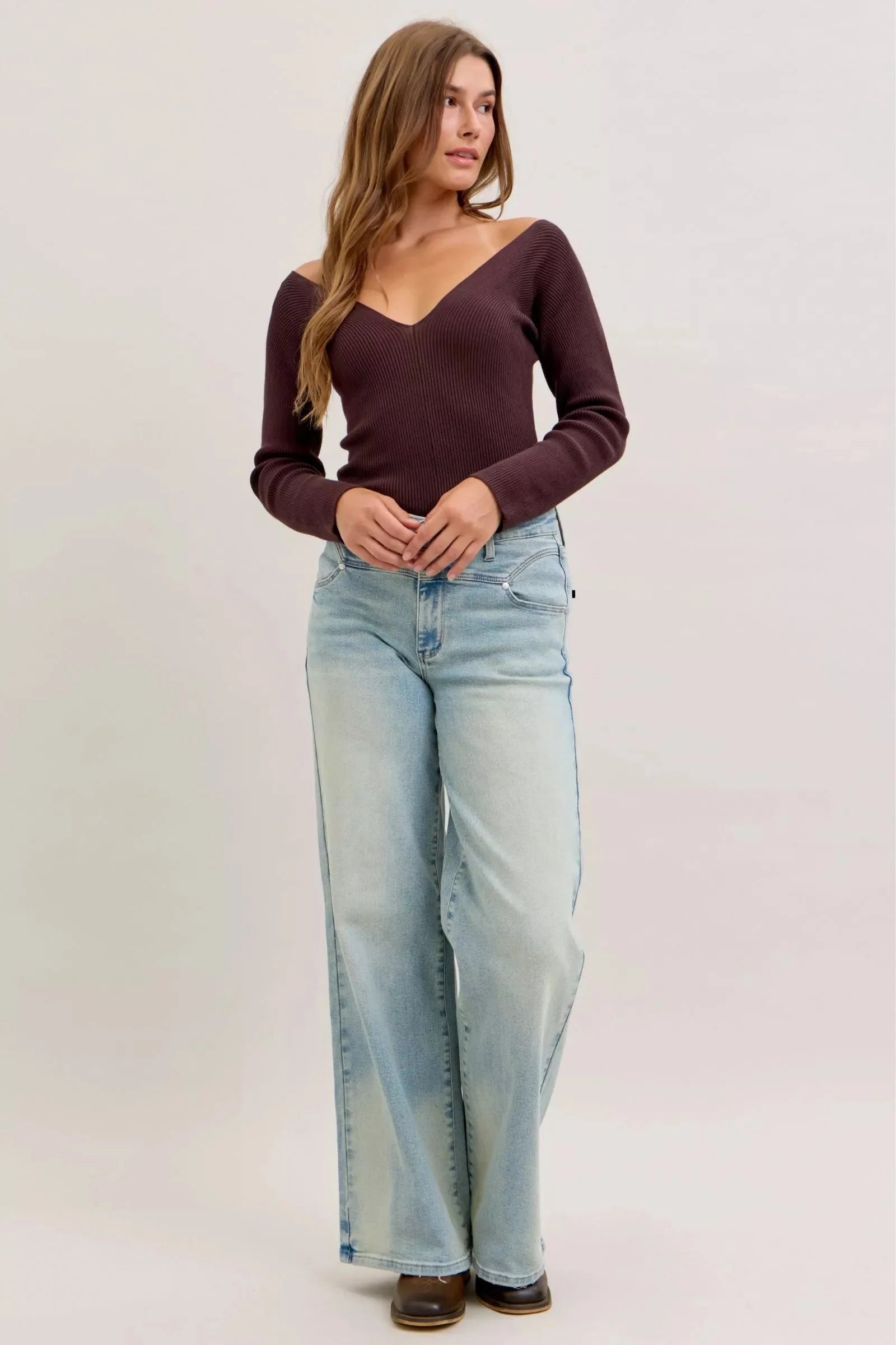High Waist Column Straight Jeans