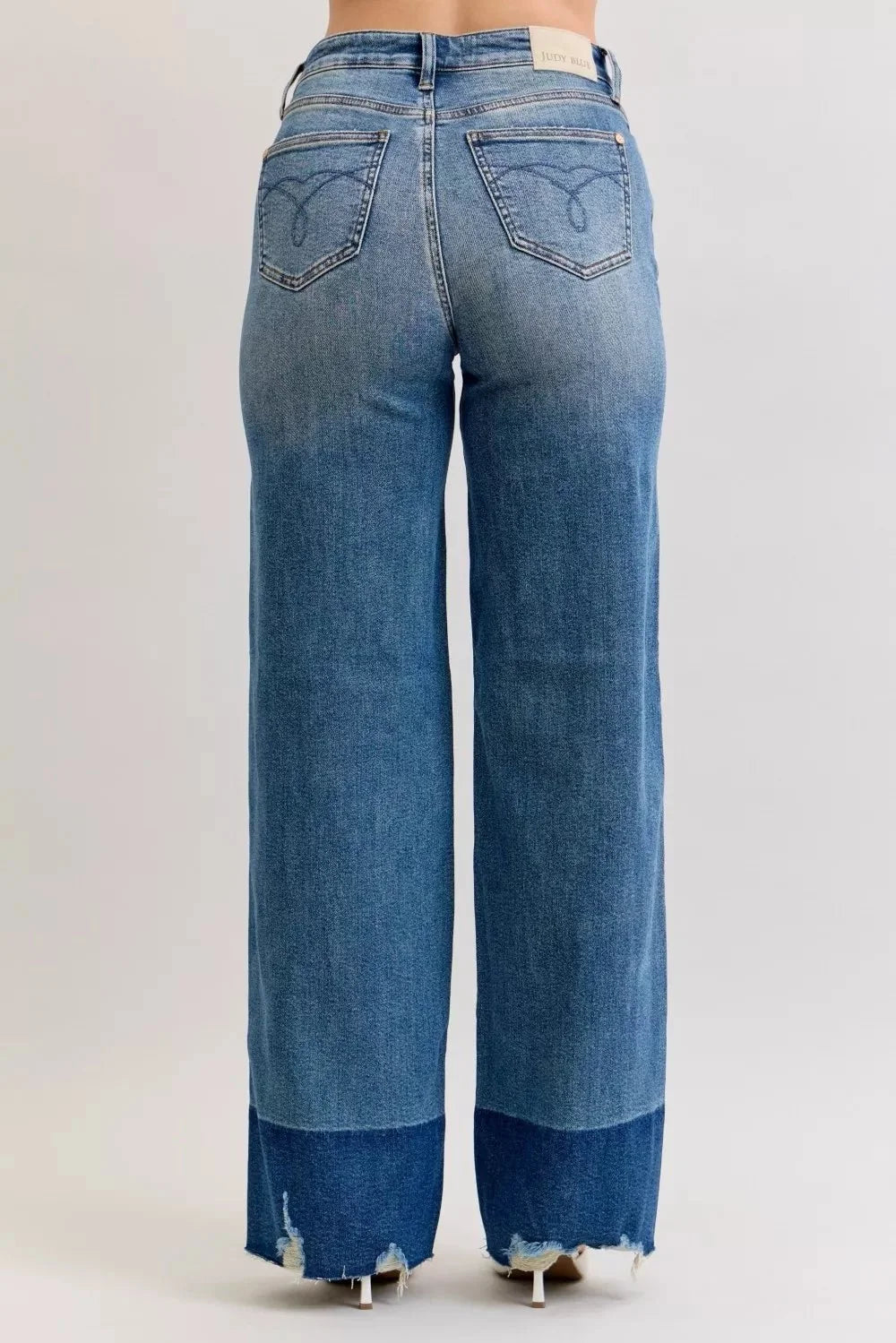 Light Blue Faded Raw Hem High Waist Column Straight Jeans
