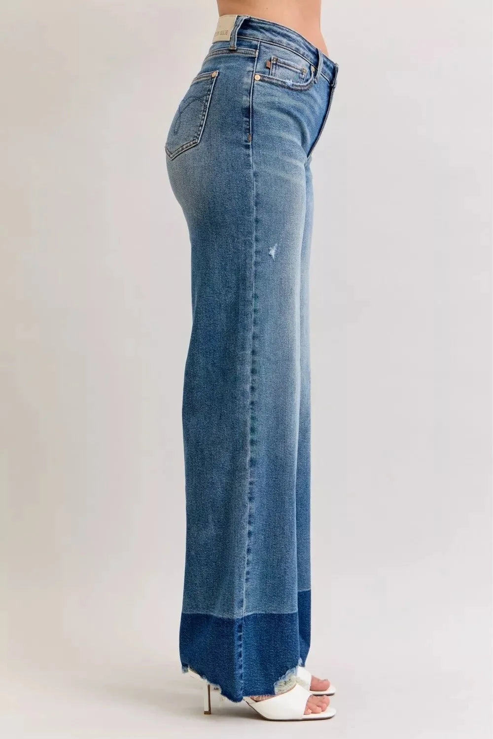 Light Blue Faded Raw Hem High Waist Column Straight Jeans