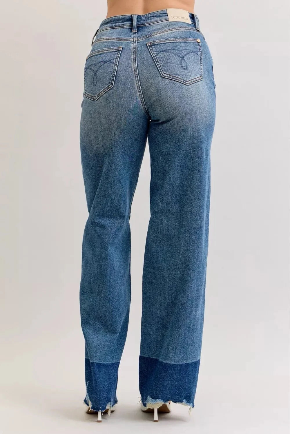 Light Blue Faded Raw Hem High Waist Column Straight Jeans
