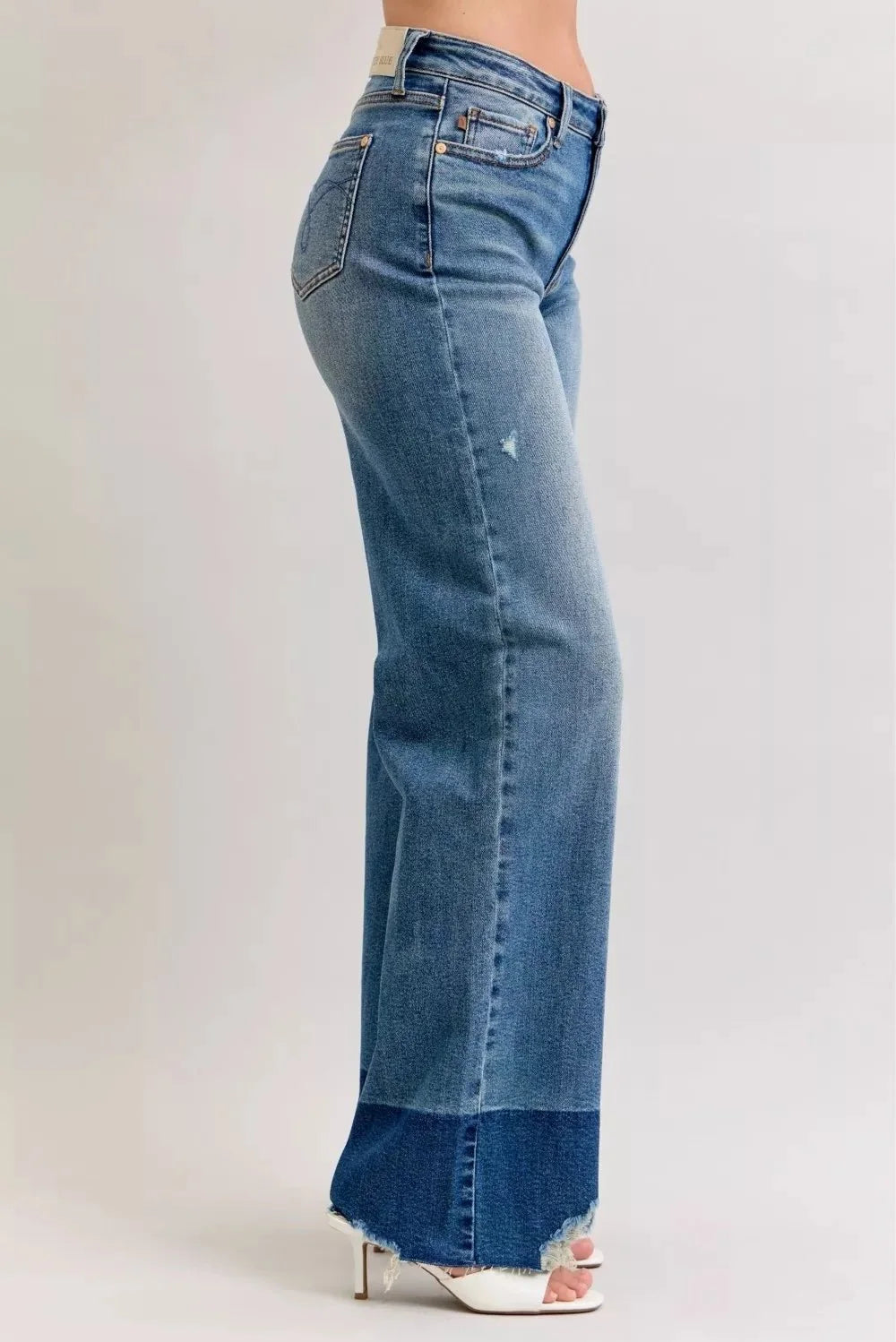 Light Blue Faded Raw Hem High Waist Column Straight Jeans