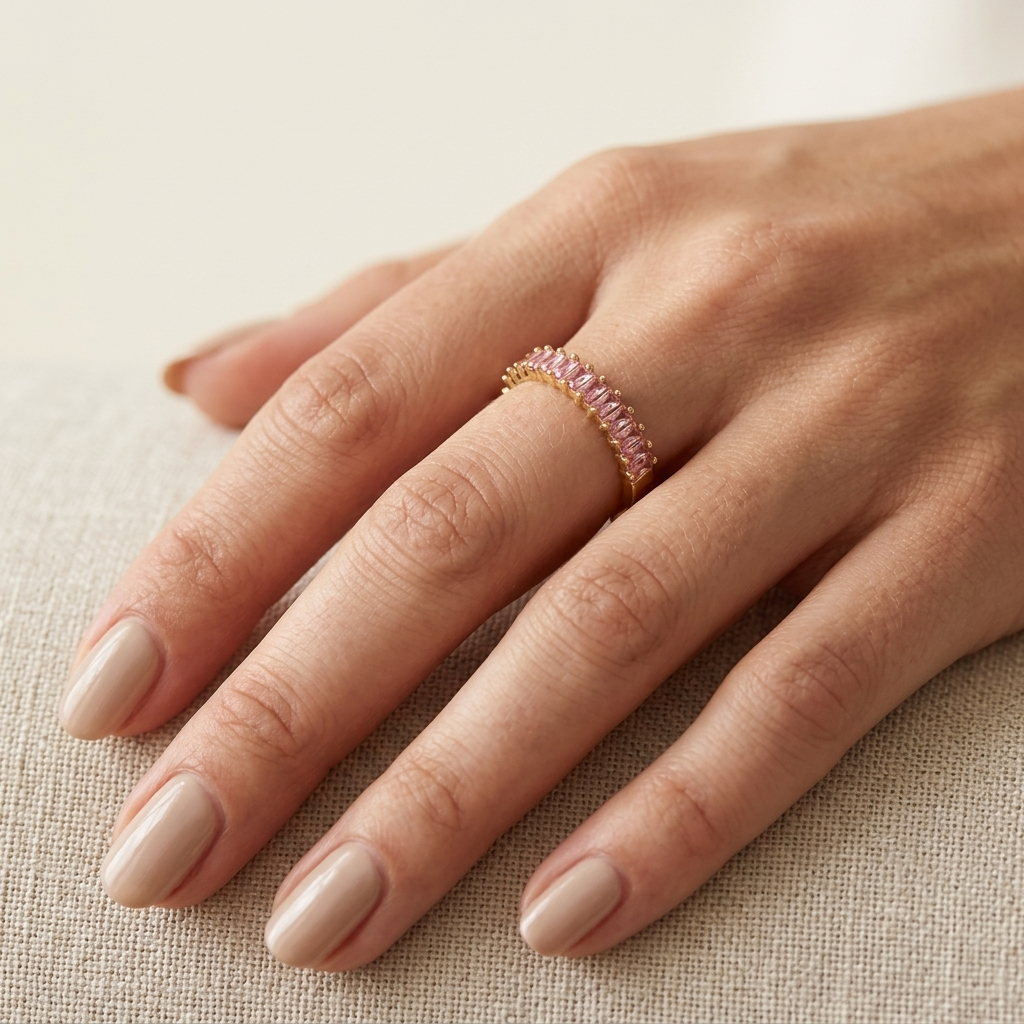 Gold Tone Open Baguette Cut Cubic Zirconia Ring