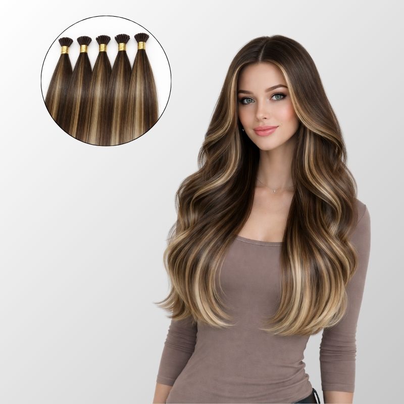 Caramel Blonde Balayage I-Tip Human Hair Extensions (50g-100g)