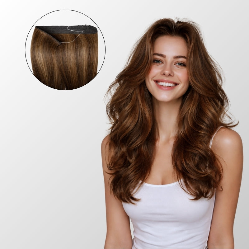 Honey Blonde Balayage (1A/1A+4Q) Halo Hair Extensions (75g-120g)