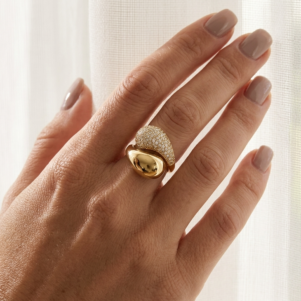Bypass-Style Gemstone Dome Ring