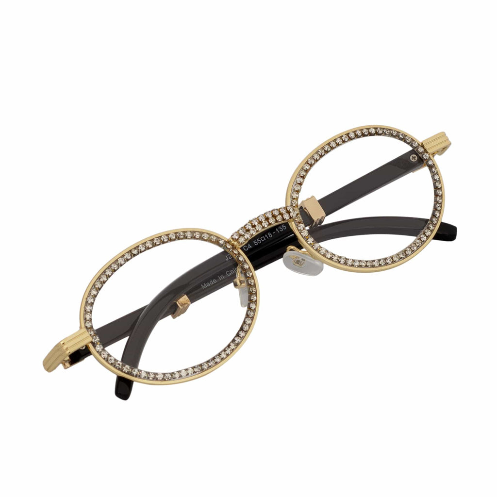 Gold Rhinestone Glasses W/ Clear Lens