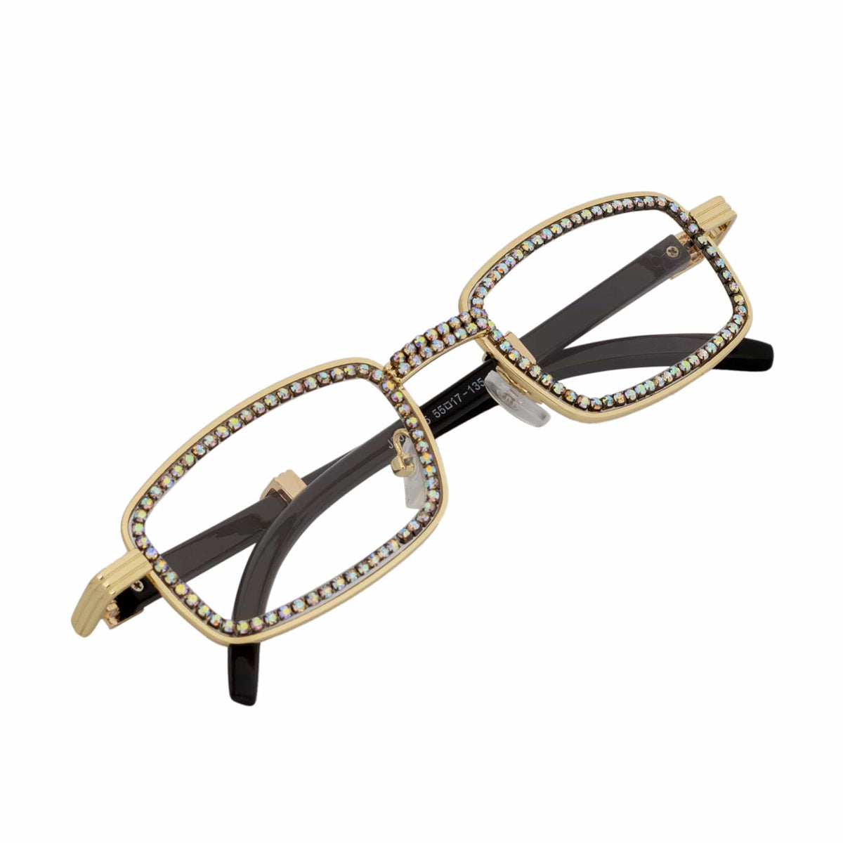 BLING TWO - Rhinestone Metal Rectangle Glasses Gold Clear Lens