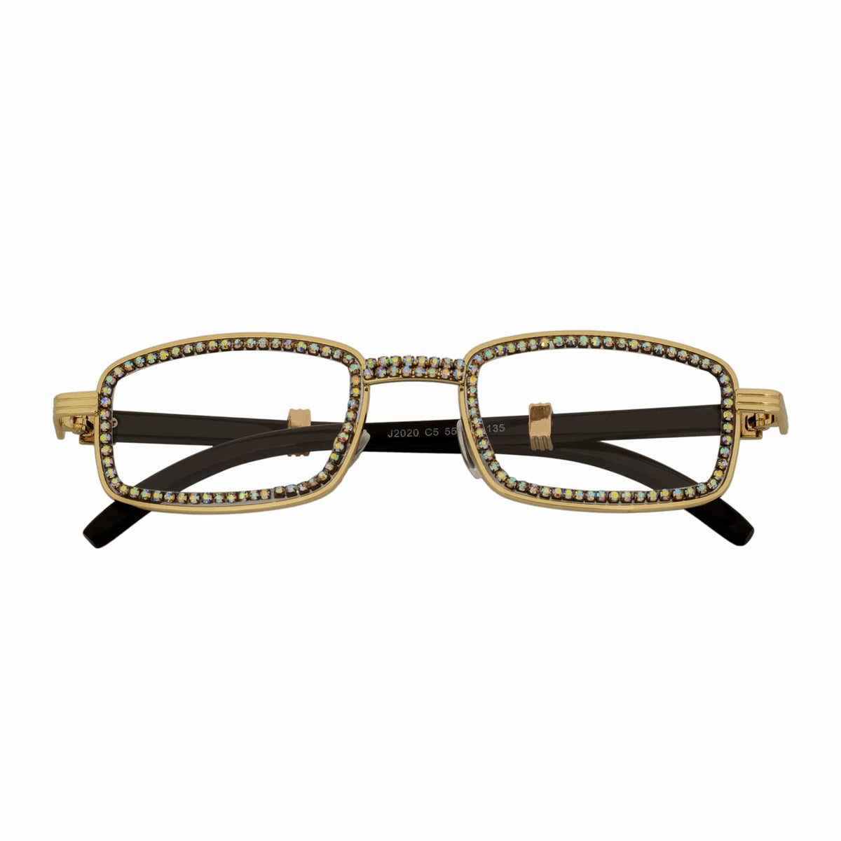 BLING TWO - Rhinestone Metal Rectangle Glasses Gold Clear Lens