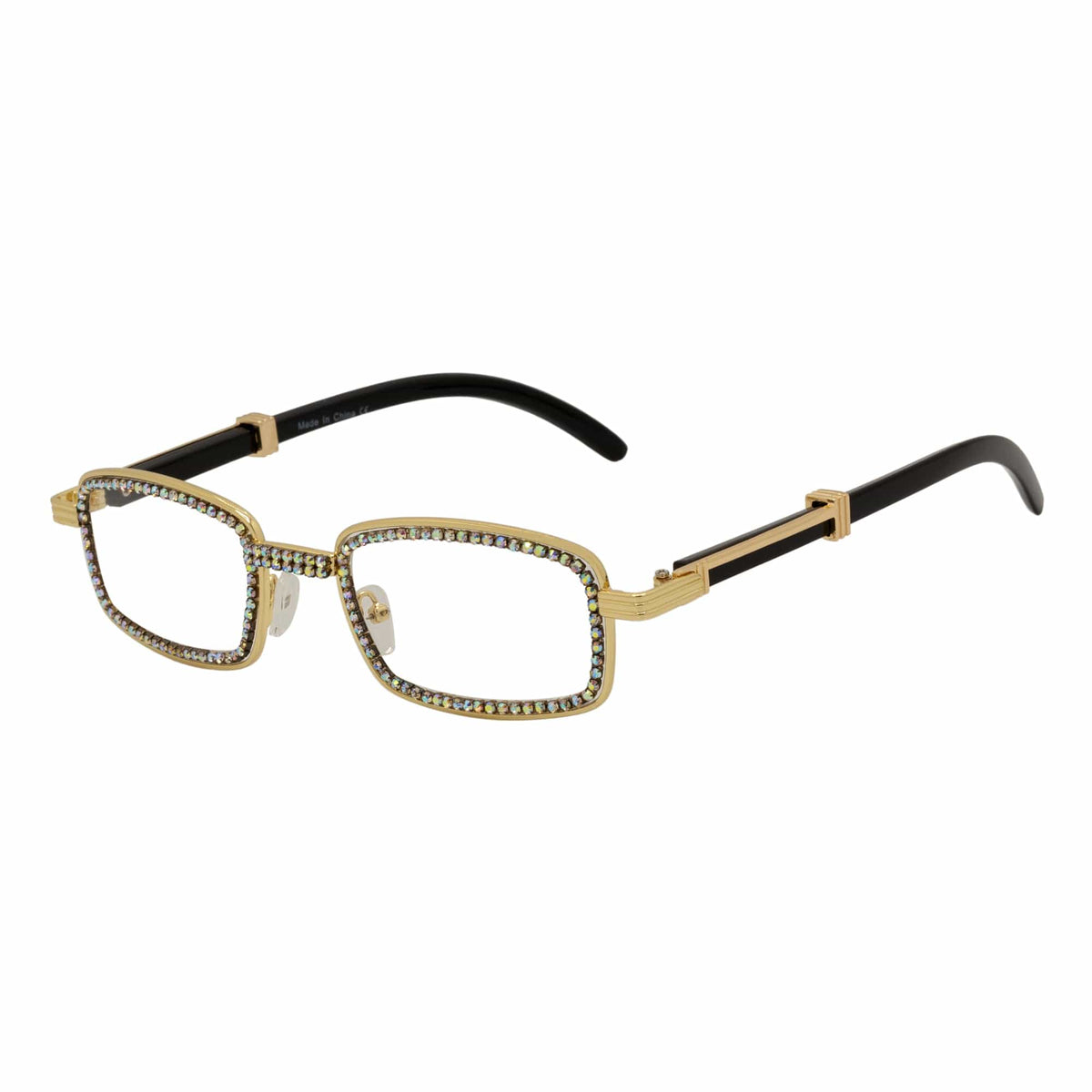BLING TWO - Rhinestone Metal Rectangle Glasses Gold Clear Lens