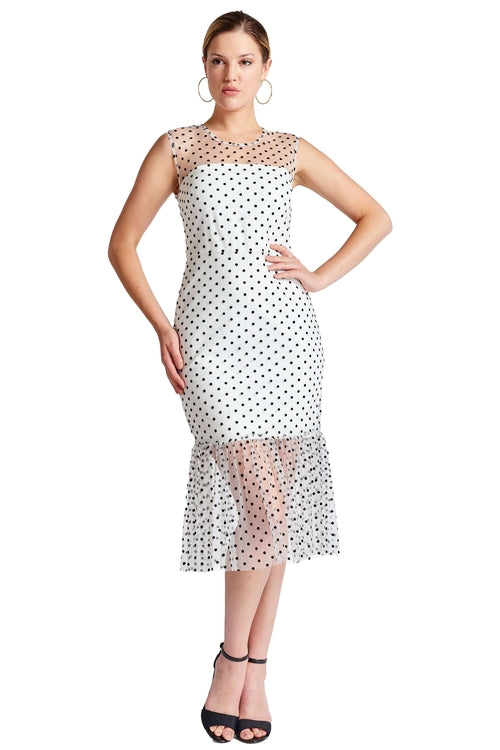 Sleeveless Polka Pot Midi Mesh Dress
