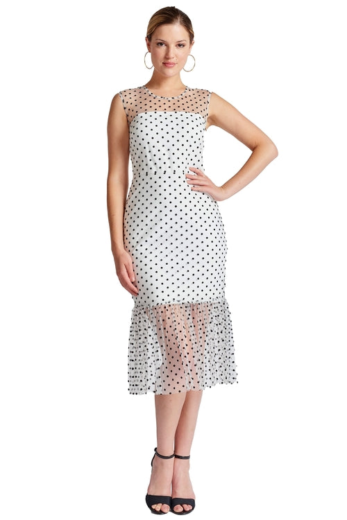 Sleeveless Polka Pot Midi Mesh Dress