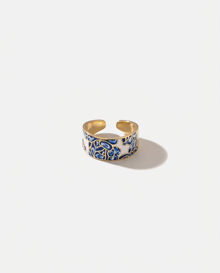 Adjustable Patterned Indigo Ring