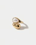 18K Gold-Plated Teardrop Pearl Ring W/ Adjustable Band