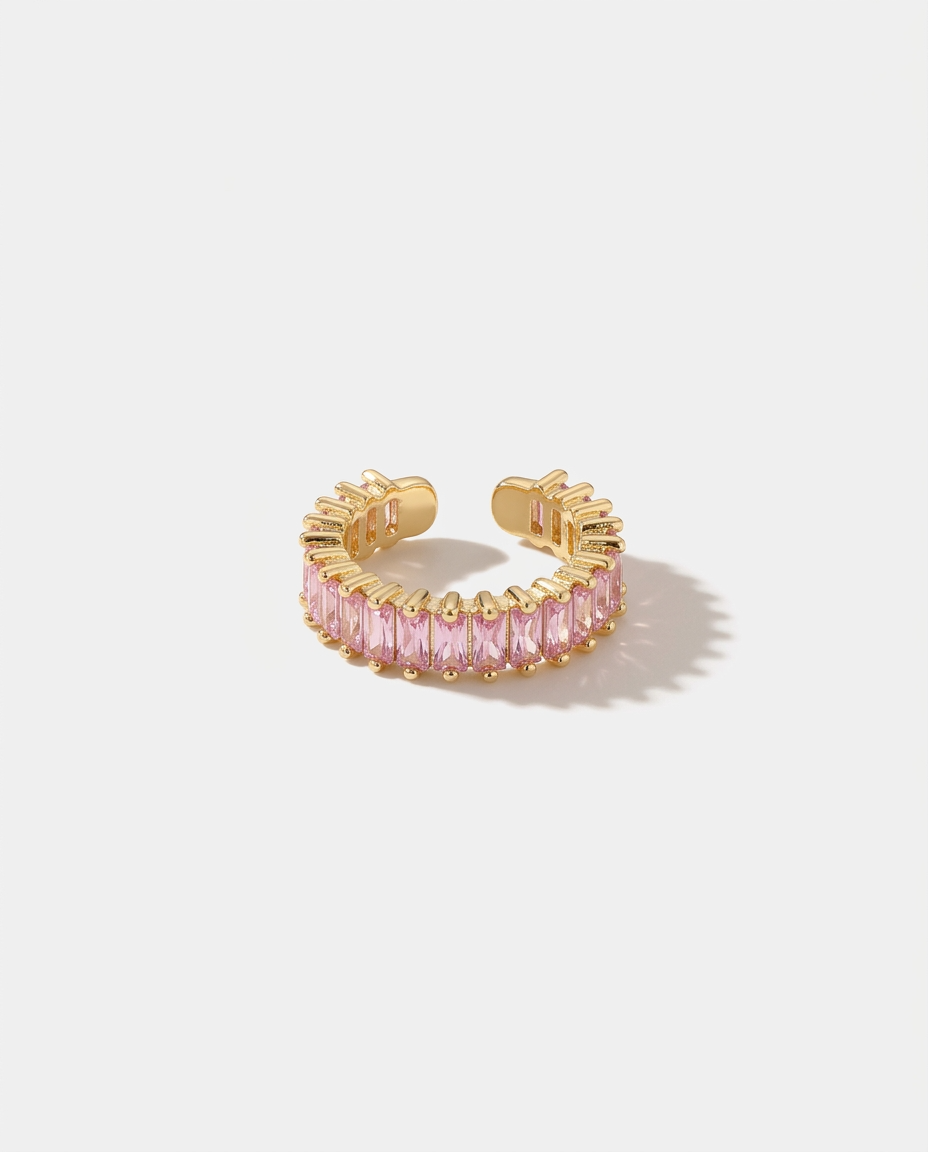 Gold Tone Open Baguette Cut Cubic Zirconia Ring