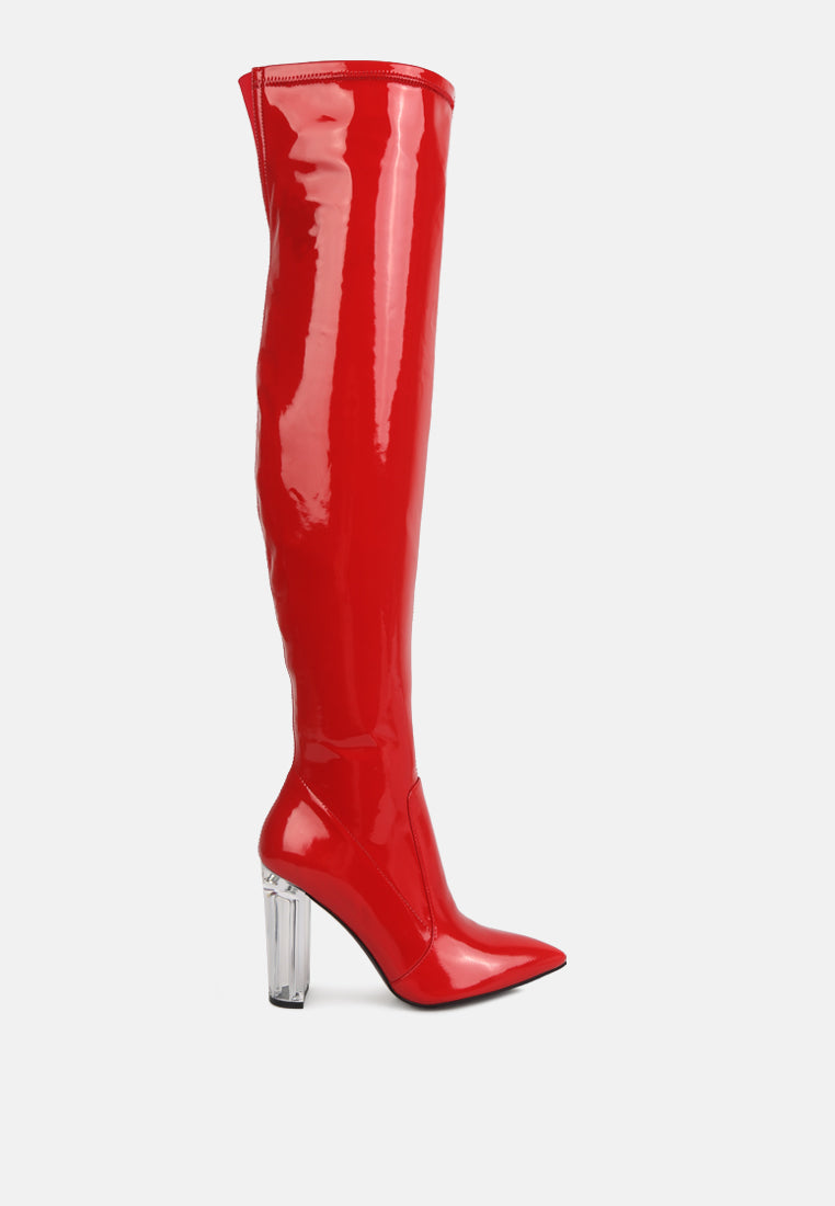 Noire Thigh High Long Boots In Patent Stretch PU Leather