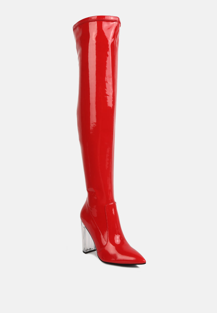Noire Thigh High Long Boots In Patent Stretch PU Leather