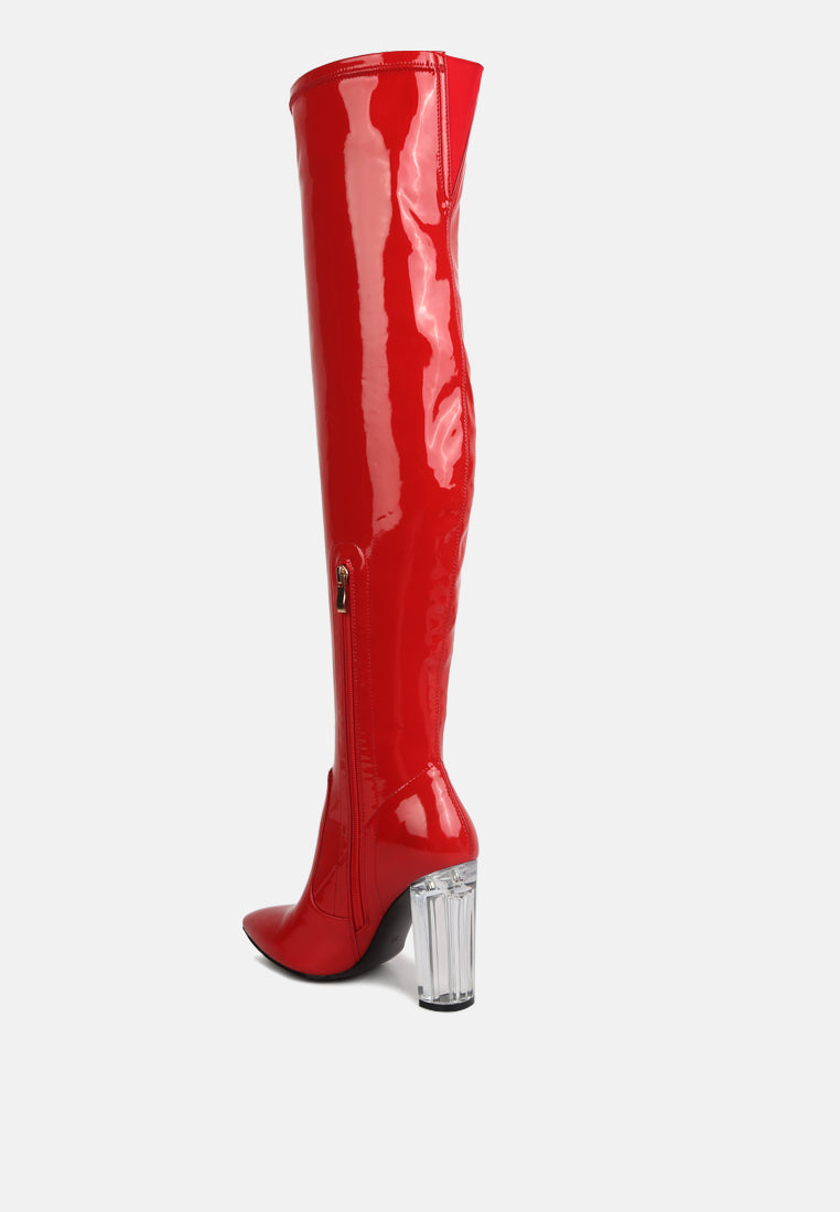 Noire Thigh High Long Boots In Patent Stretch PU Leather