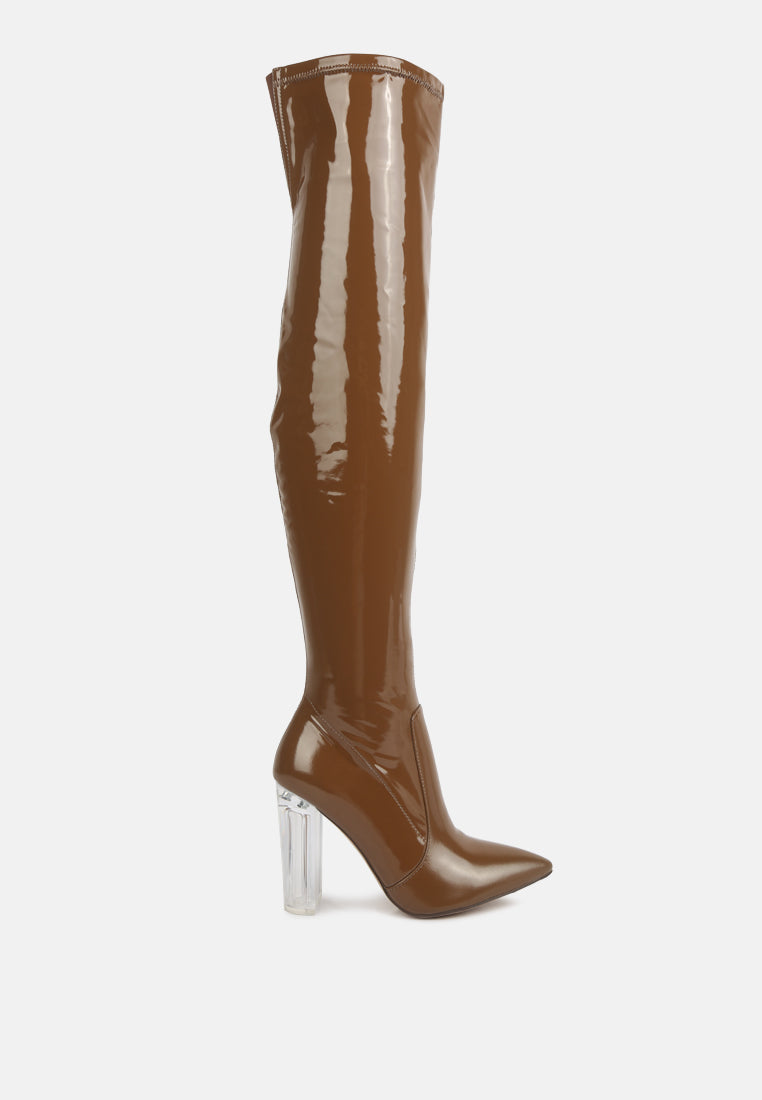 Noire Thigh High Long Boots In Patent  PU Leather