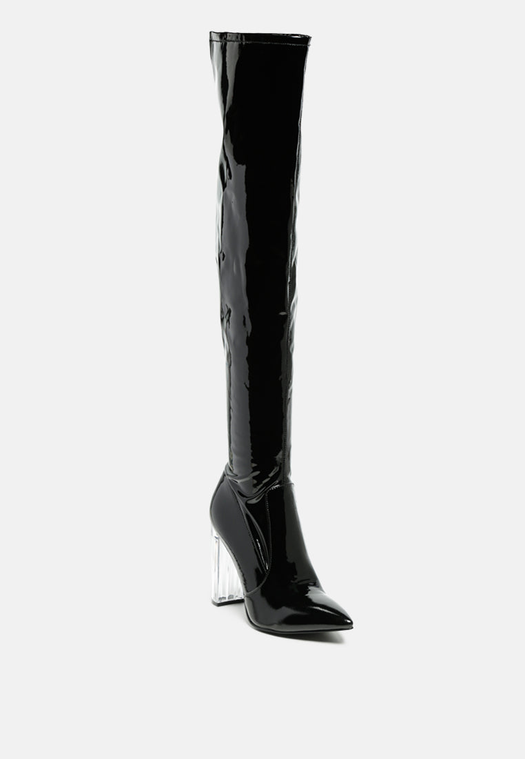 Noire Thigh High Long Boots In Patent  PU Leather