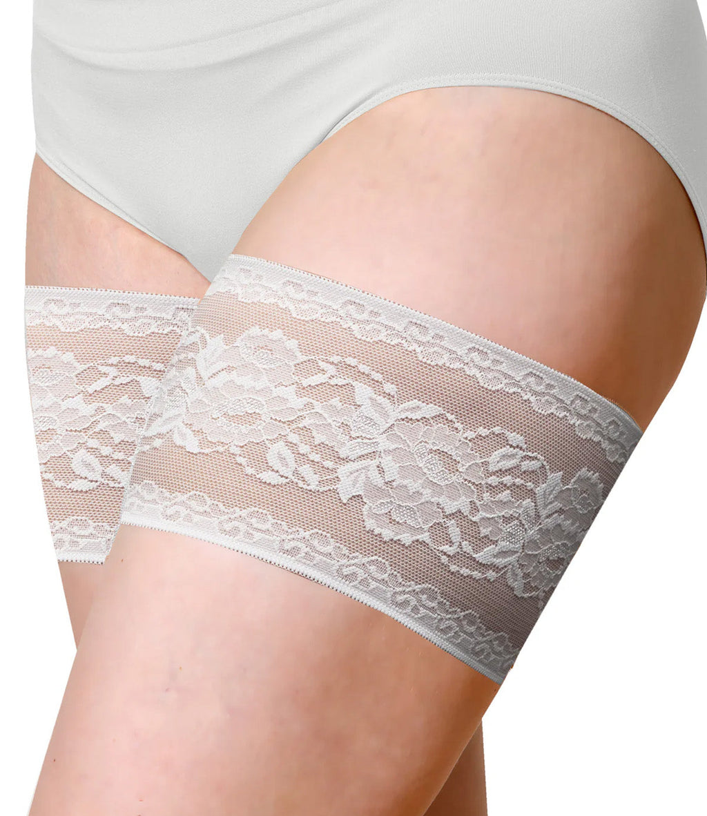White Anti-Chafing Thigh Bands | Floral Print Lace