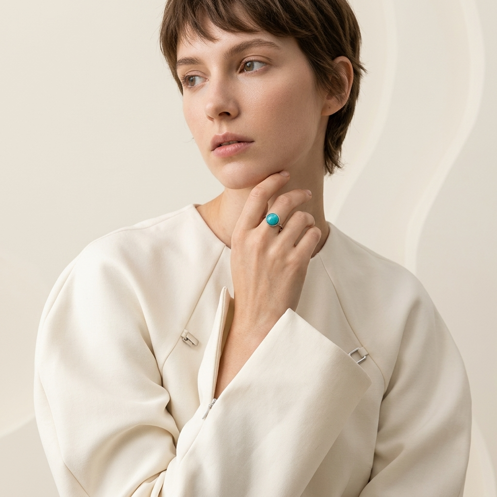 Minimalist Coastal Sterling Silver Plated Turquoise Ring