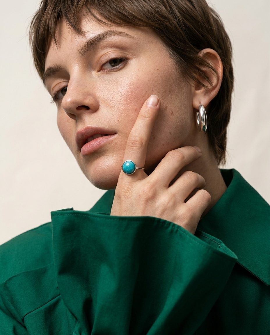 Minimalist Coastal Sterling Silver Plated Turquoise Ring