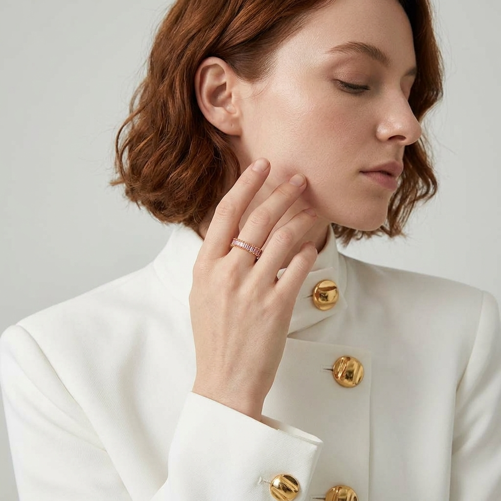 Gold Tone Open Baguette Cut Cubic Zirconia Ring