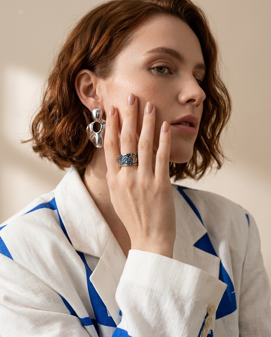 Adjustable Patterned Indigo Ring