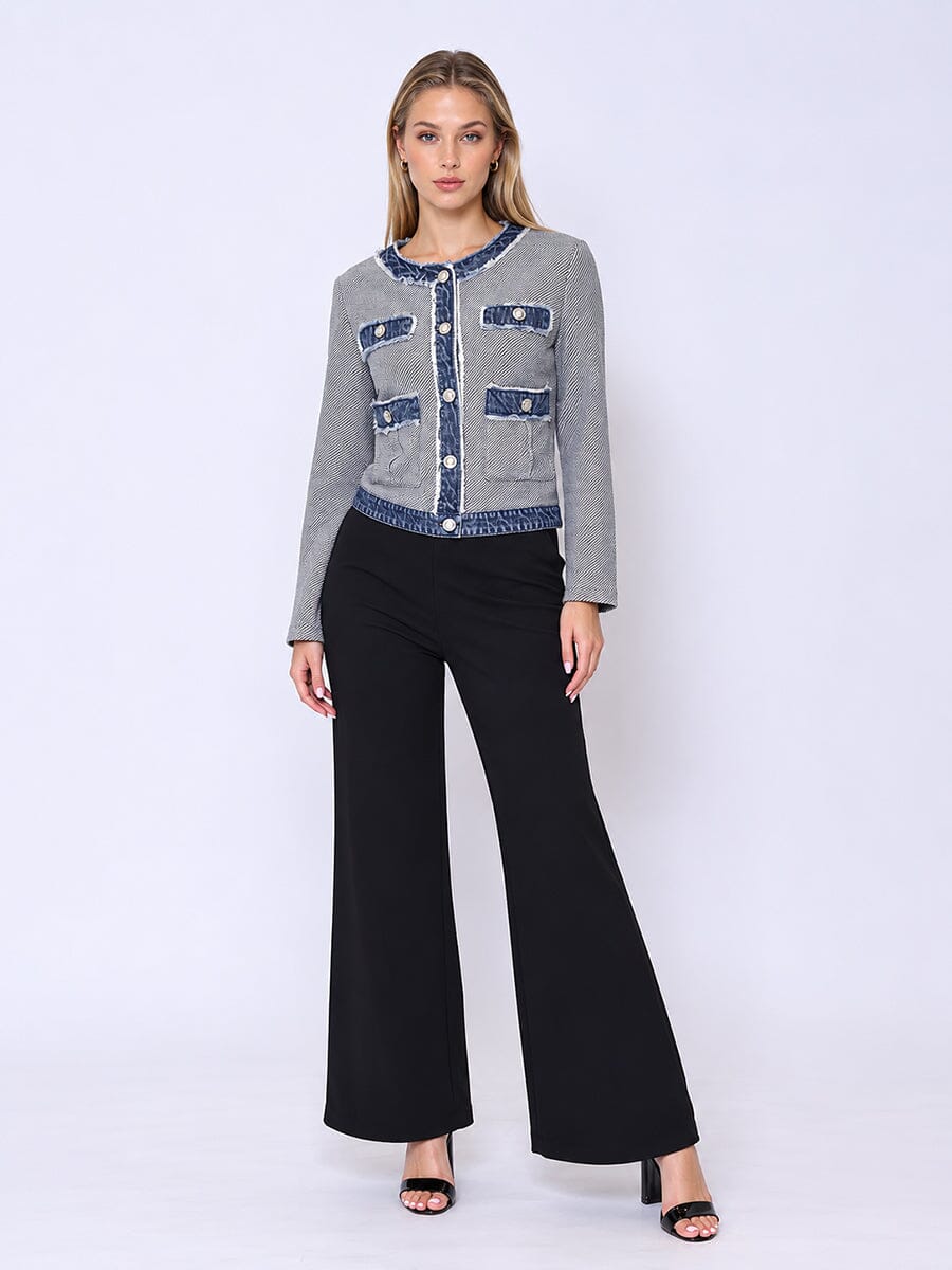 Round Neck Two-Tone Denim Jacket