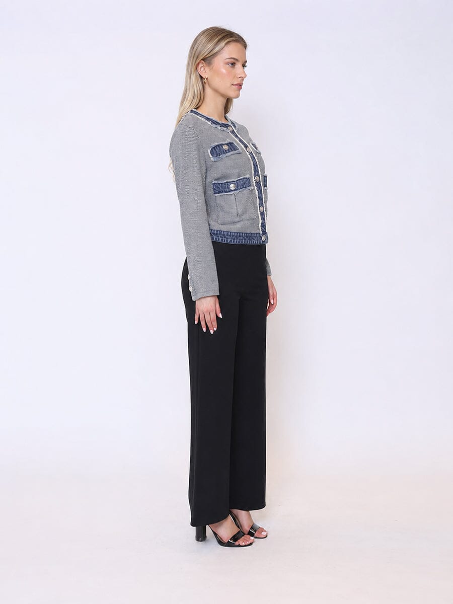 Round Neck Two-Tone Denim Jacket