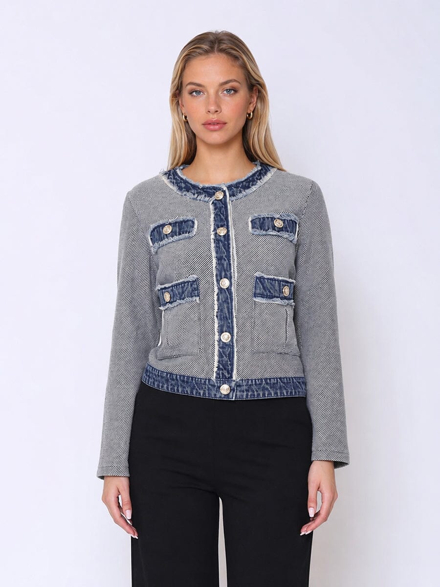 Round Neck Two-Tone Denim Jacket