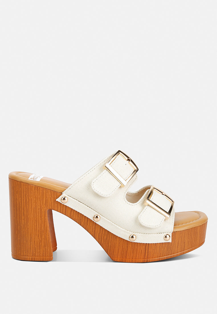 High Block Heel Slip On Clogs W/ Buckle Straps