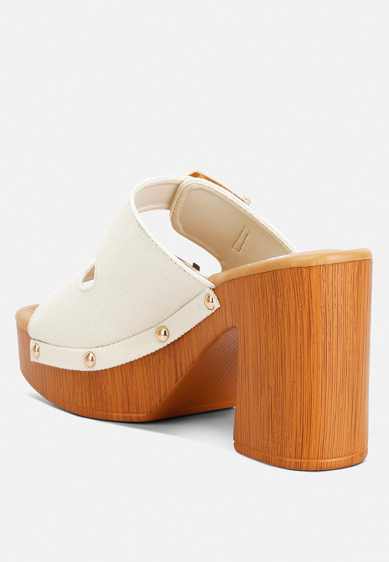 High Block Heel Slip On Clogs W/ Buckle Straps