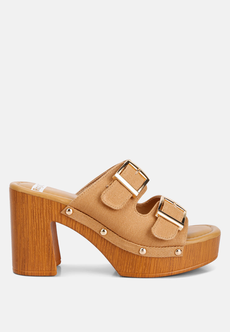 High Block Heel Slip On Clogs W/ Buckle Straps