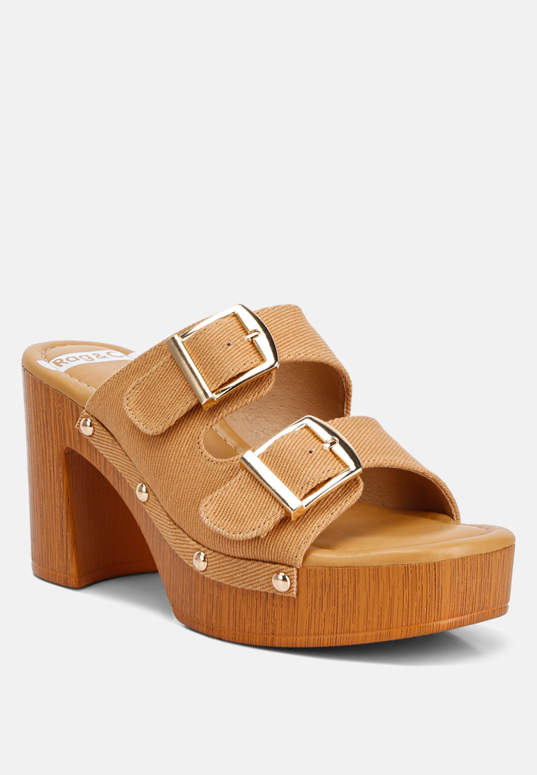 High Block Heel Slip On Clogs W/ Buckle Straps