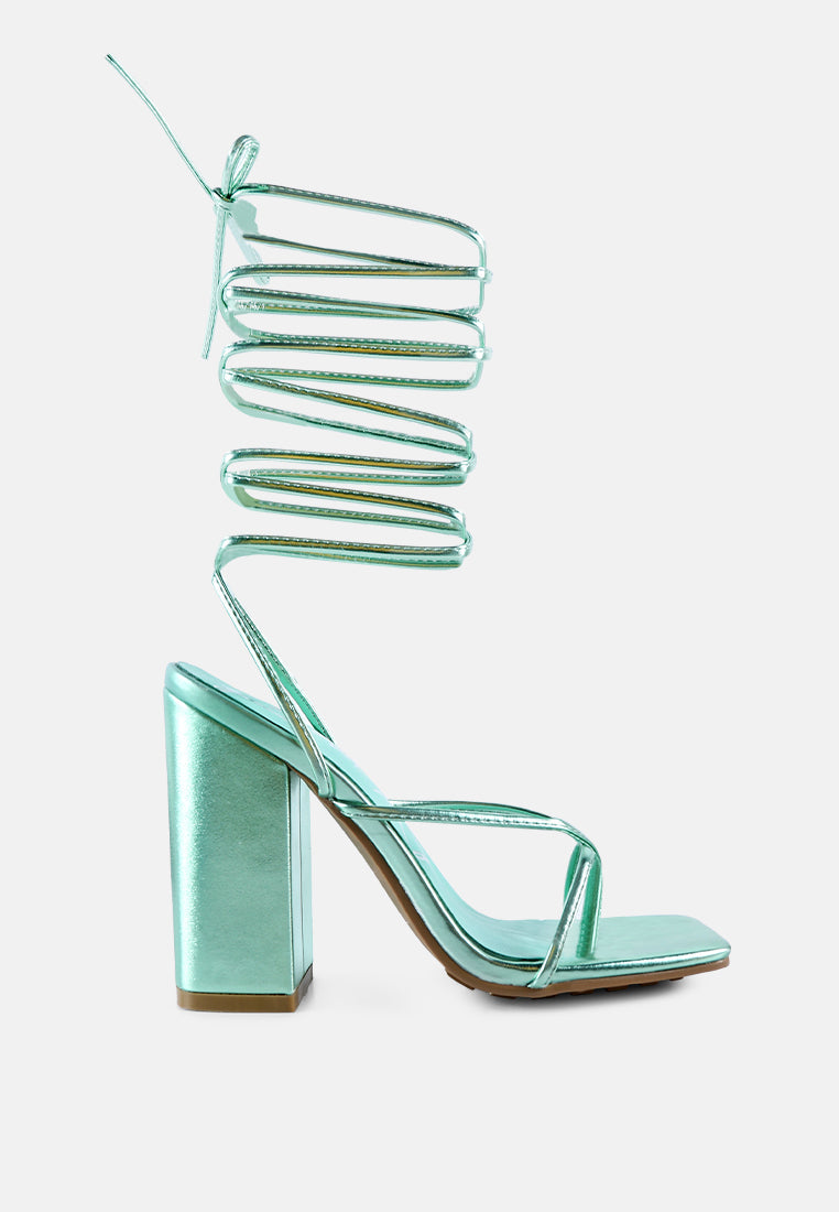 Metallic Lace Up High Heel Sandals