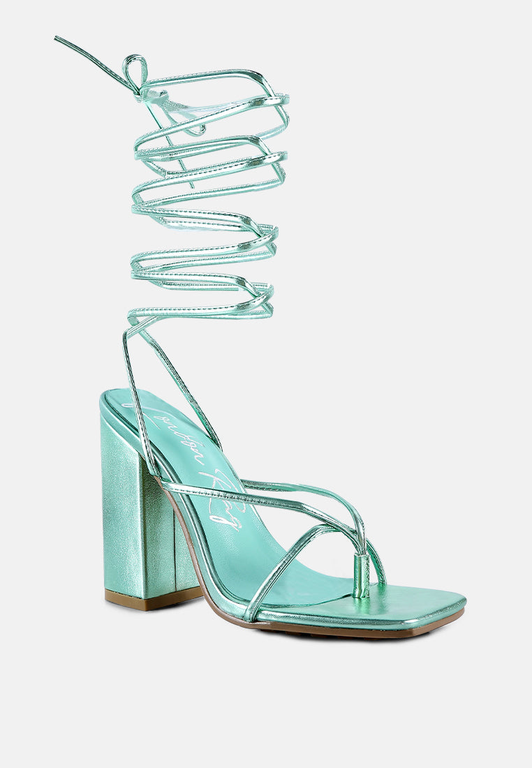 Metallic Lace Up High Heel Sandals