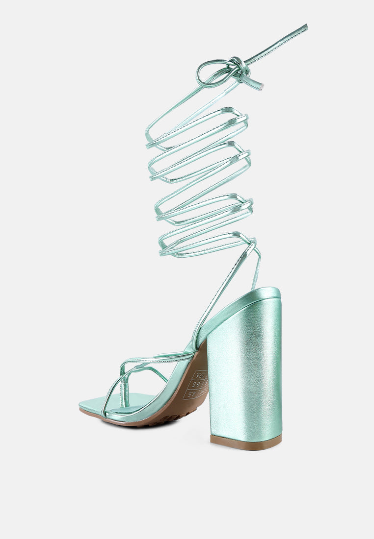 Metallic Lace Up High Heel Sandals